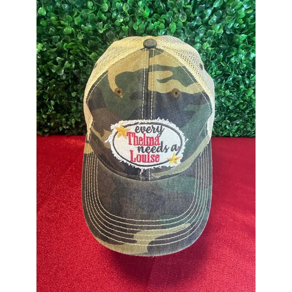 Every Thelma Needs A Louise Camouflage Trucker Hat Distressed Camo Snapback Cap